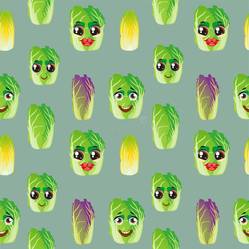 Cabbage Emoji Emoticon Expression. Funny Cute Food Stock Vector