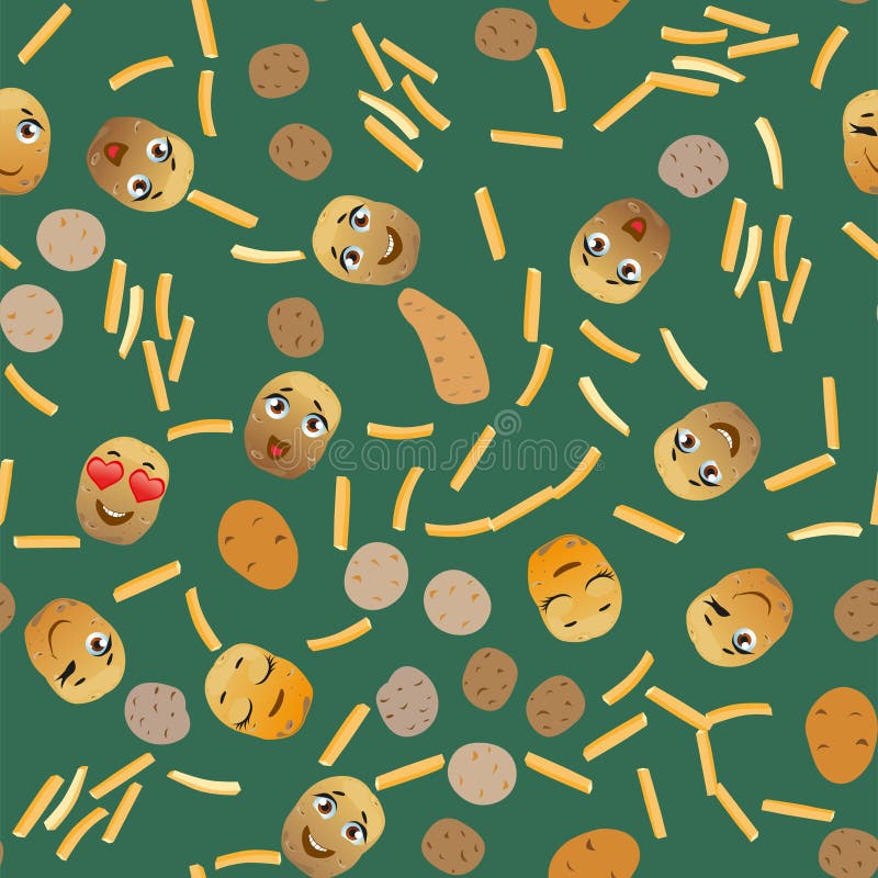 Cute Seamless Pattern with Cartoon Emoji Potatoes Stock Vector