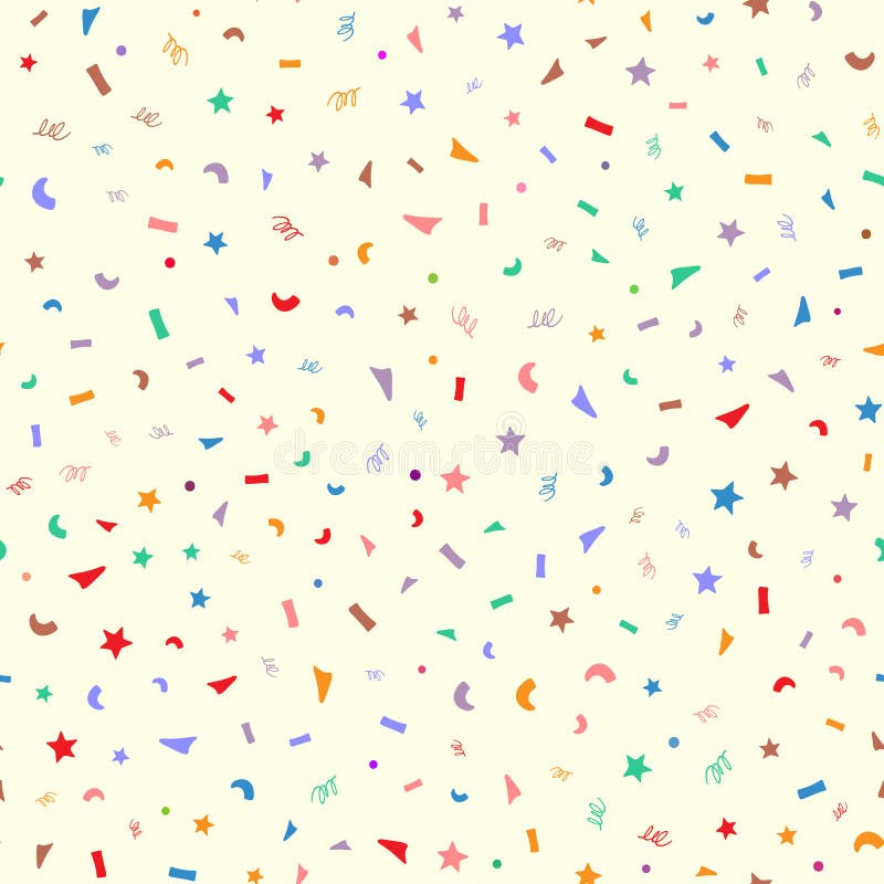 Colorful Confetti on Pink Background. Cute Festive Seamless Pattern