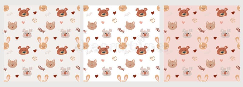 Cute set Bohemian seamless patterns with sun, rainbow, bears, stars. royalty free illustration