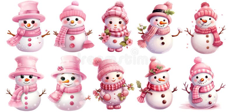 cute set of cute Christmas Snowman watercolor, generated ai