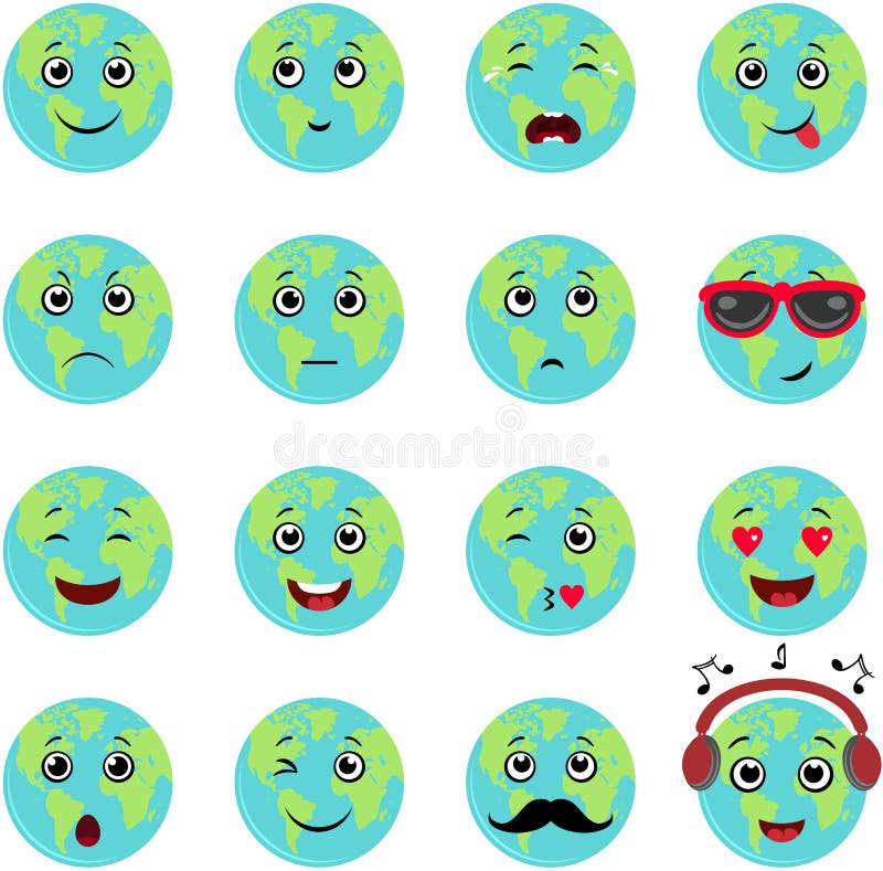 Cute Set of Planet Earth with Different Emotions and Expressions Stock ...