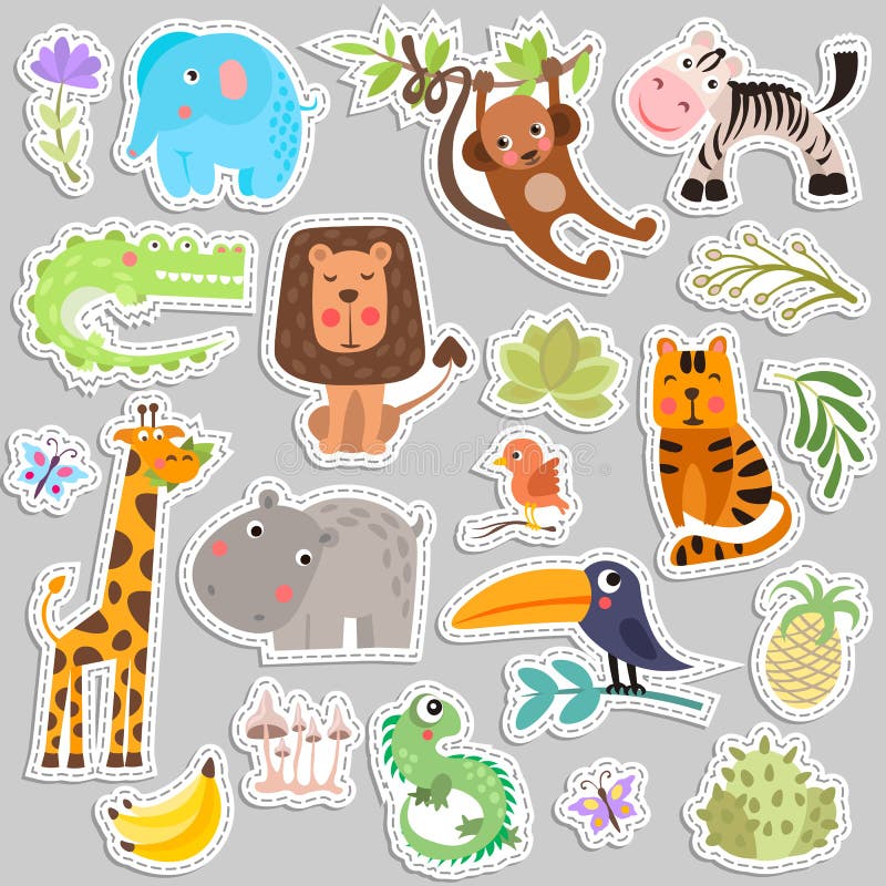 Cute Set of Stickers of Safari Animals and Flowers. Savanna and Safari Funny Cartoon Sticker Animals. Jungle Animals Stock Vector - Illustration of savannah, colorful: 120467819 Cute Set of Stickers of Safari Animals and Flowers. Savanna and Safari Funny Cartoon Sticker Animals. Jungle Animals Stock Vector - Illustration of savannah, colorful: 120467819