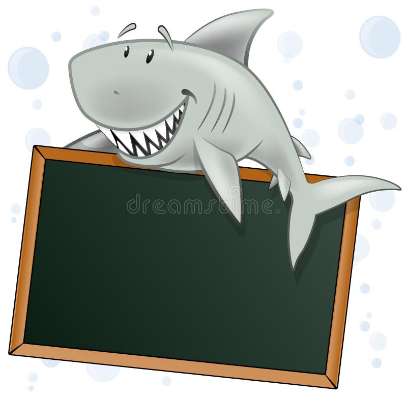 Cute Shark Character with Blank Sign. vector illustration Cute Shark Character with Blank Sign. vector illustration