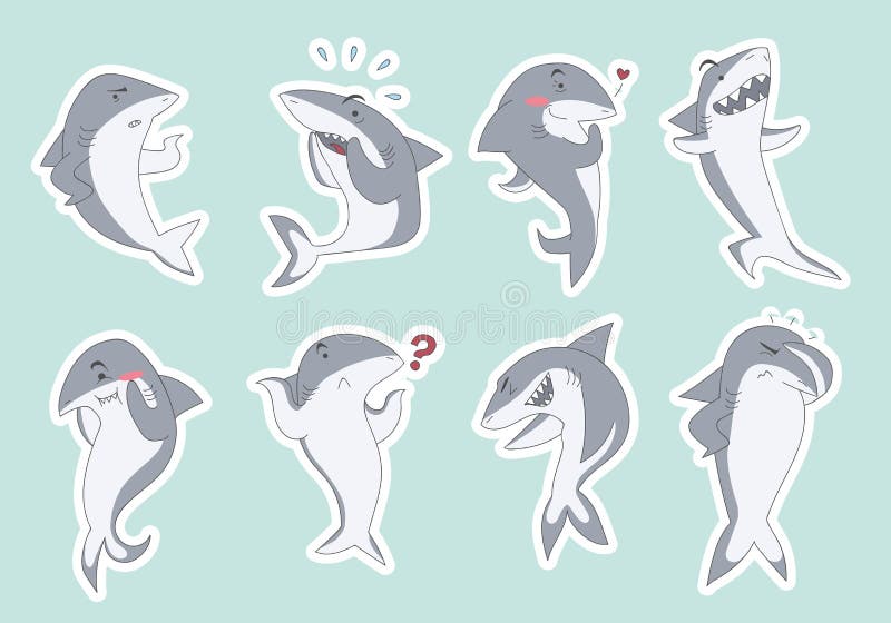 Cute sharks set. Marine animals with different emotions. Vector stock illustration Cute sharks set. Marine animals with different emotions. Vector stock illustration