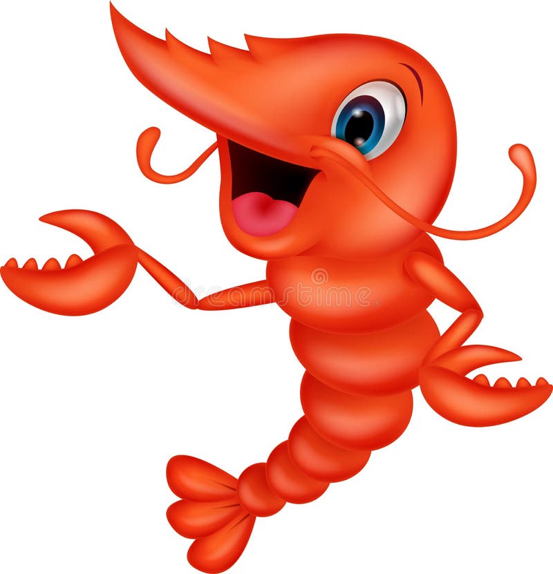 Cute Shrimp Cartoon Presenting Stock Vector Illustration of happy