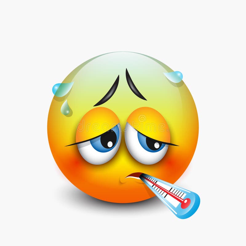 Cute Sick  Emoticon With Thermometer Emoji  Vector 