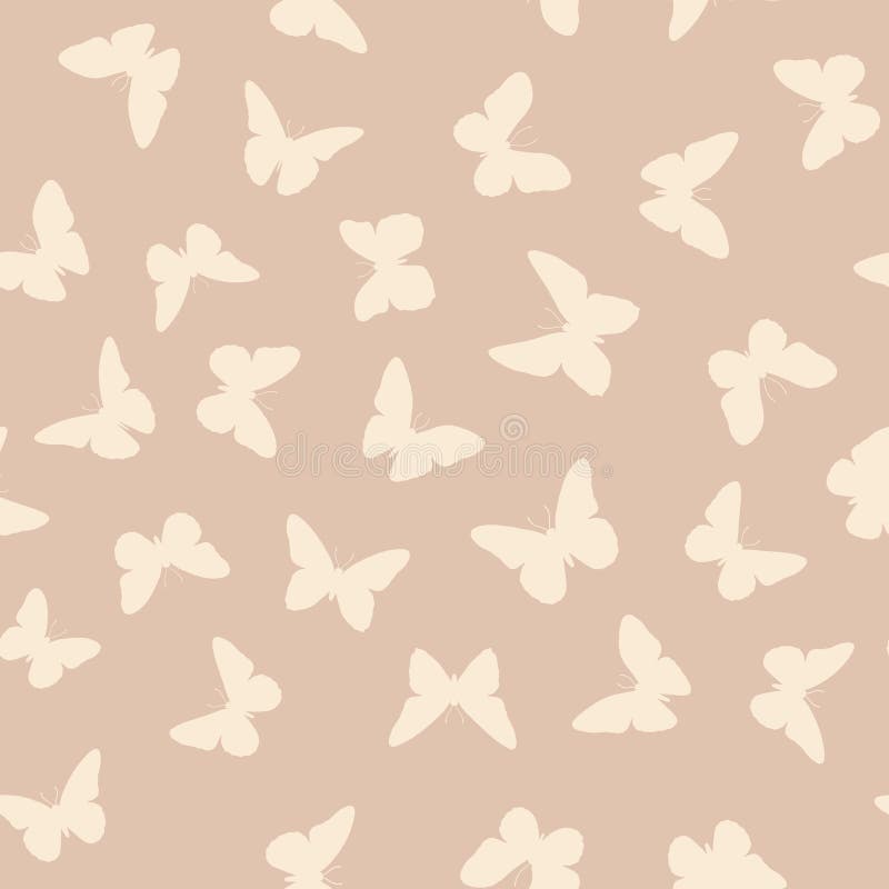 Cute Silhouettes of Beige Butterflies on a Seamless Solid Background