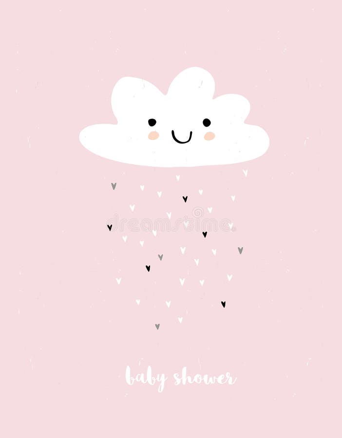 Cute Simple Baby Shower Pink Vector Card. stock illustration