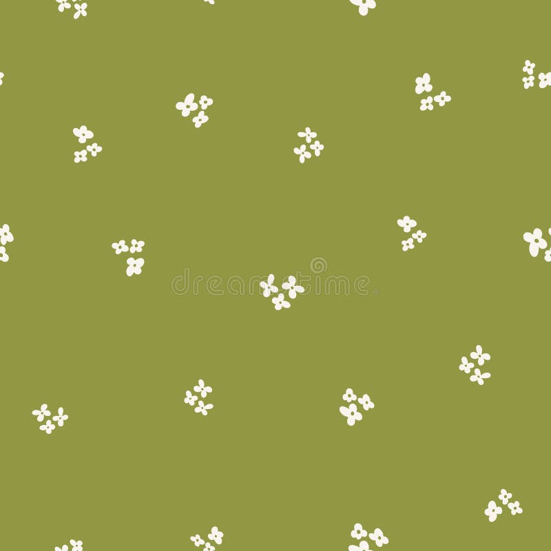 Cute Simple Floral Seamless Vector Patterns with White Small Flowers on Green  Background for Fabric, Wallpaper Stock Vector - Illustration of simplicity,  romantic: 192667211