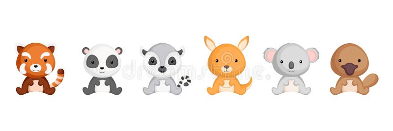 Cute Sitting Baby Animals in Cartoon Style. Collection Animals Characters  for Kids Cards, Baby Shower, Birthday Invitation, House Stock Vector -  Illustration of group, animal: 221741052