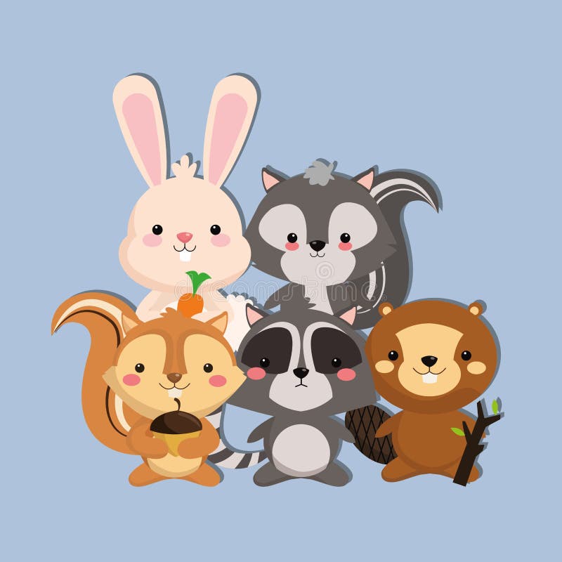 Squirrel and Rabbit Cartoon Icon. Woodland Animal. Vector Graphi Stock