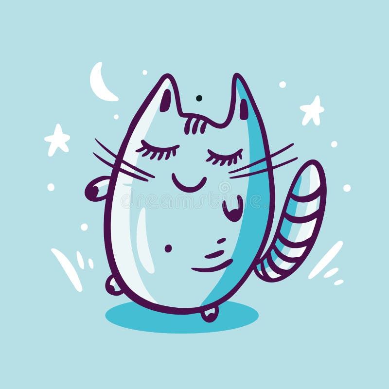 Sleep Cat Cartoon Style. Bubble Zzz. Hand Drawn Vector Illustration ...