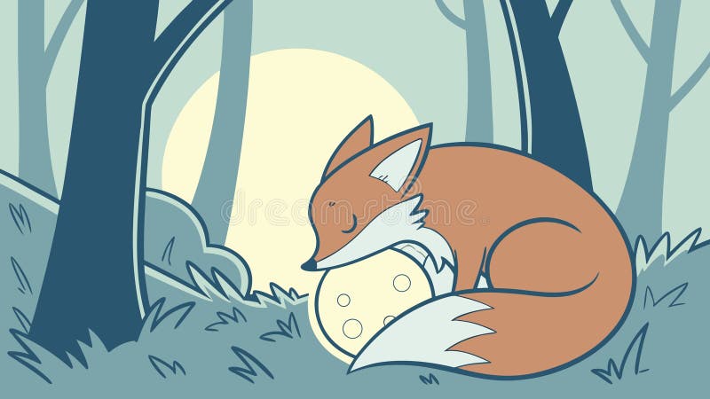 Cute Sleeping Fox Curled Up in a Forest Clearing Vector, vector design Generative AI stock illustration