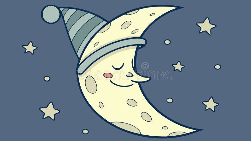 A cute sleeping moon character with a cozy nightcap on. vector design Generative AI vector illustration