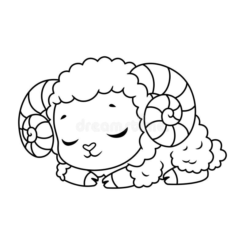 Cute Sleeping Ram Coloring Page stock illustration