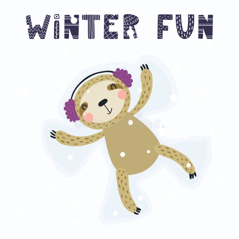 Cute sloth in winter vector illustration