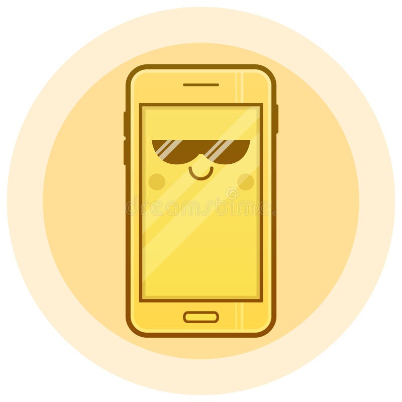 Cute Smartphone Vector Icon. Kawaii Cheerful Yellow Mobile with Sunglasses.  Cartoon Phone with Funny Face. Online Apps Stock Vector - Illustration of  doodle, internet: 82930599