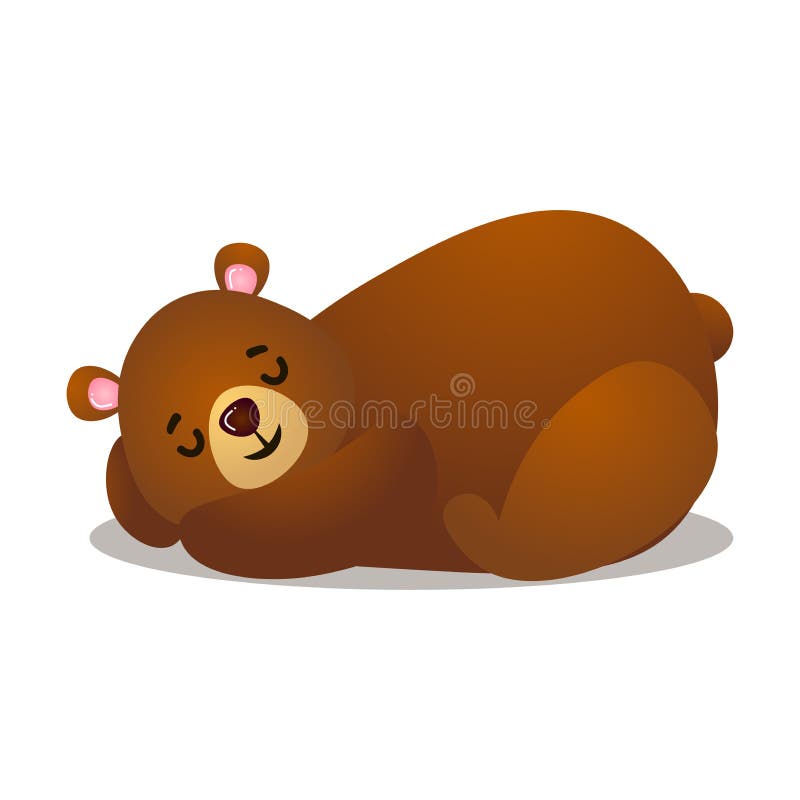 Cute smiling cartoon bear sleep or relax on the ground