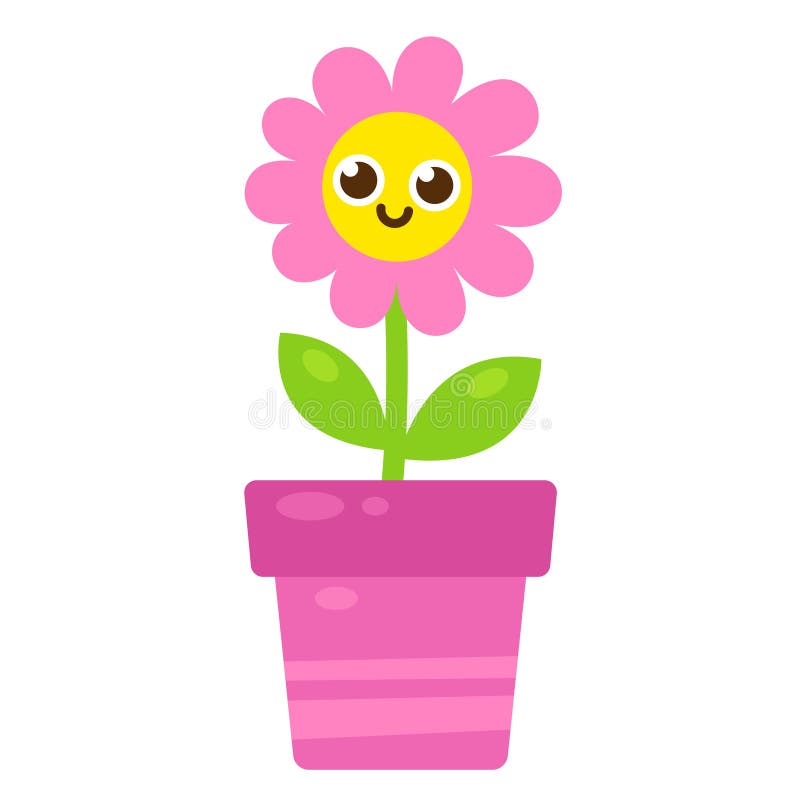 Cartoon Smiling Flower, Happy Daisy Isolated On White. Vector