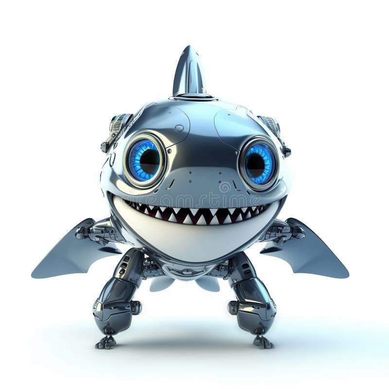 Cute Smiling Shark Robot, Robotic Fish Isolated Over White Background. AI  Generated Stock Illustration - Illustration of technology, marin: 283843504