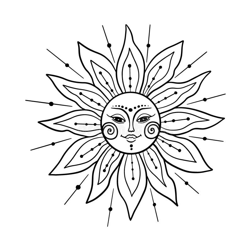 Cute Smiling Sun Outline, Sun Tattoo Design, Isolated on White ...
