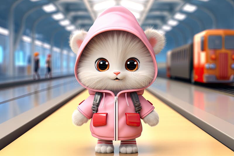 Cute smiling tiny kitten dressed like on a platform vector illustration