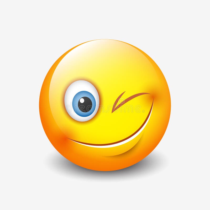Cute Smiling and Winking Emoticon, Emoji, Smiley Vector Illustration