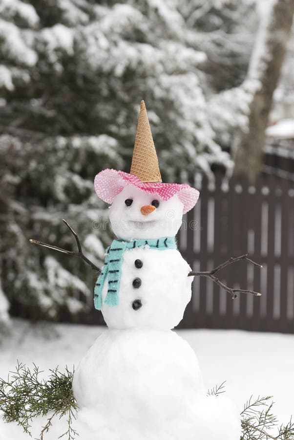 A cute little snowman with a happy face, vertical with shallow depth of field. A cute little snowman with a happy face, vertical with shallow depth of field