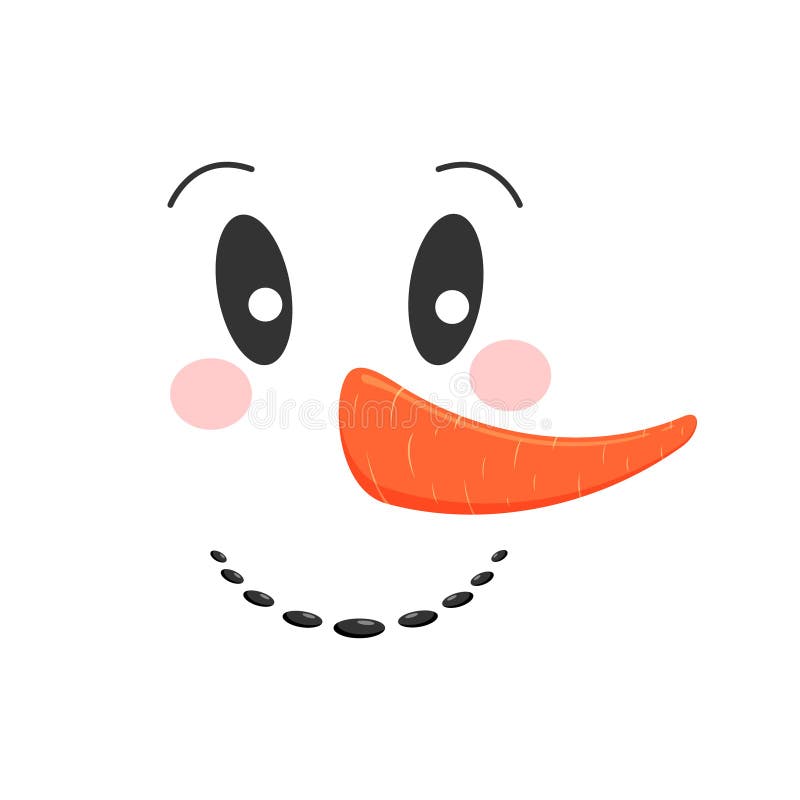 Cute snowman face. Funny snow man head with carrot nose and rosy cheeks. Winter holidays design. Vector cartoon