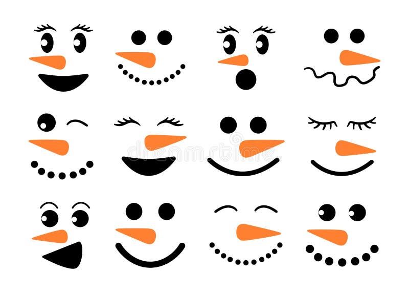 Cute Snowman Faces Vector Collection Snowman Heads Vector Illustration Isolated Stock Vector Illustration Of Eyelashes Carrot 132650473