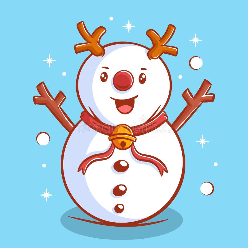 Cute Snowman Wearing a Bell Around His Neck Stock Vector - Illustration ...