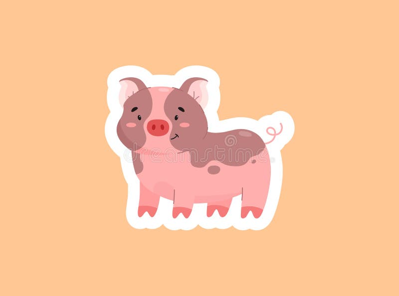 Cute standing pink pig with spots sticker flat style, vector illustration vector illustration