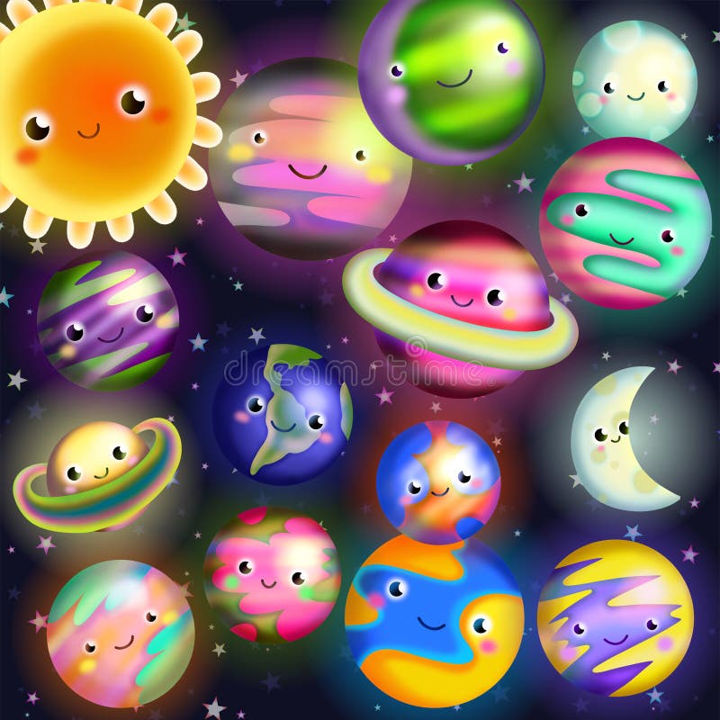 Download Cute Starry Cosmic Outer Space Planets Stock Illustration ...