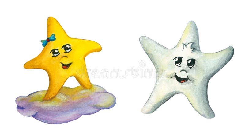 Cute Stars Hand Painted Watercolor Clipart Stock Illustration - Illustration Of Golden, Cloud: 104068664