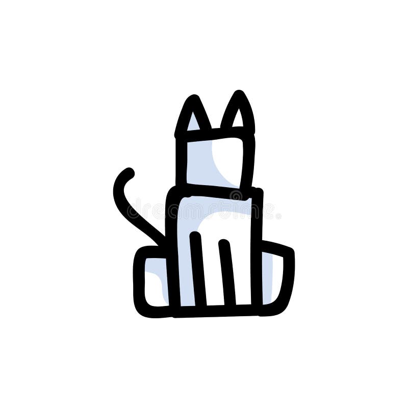 Cute stick figure sitting cat lineart icon. Kawaii kitten pictogram for pet parlor. Communication of animal character