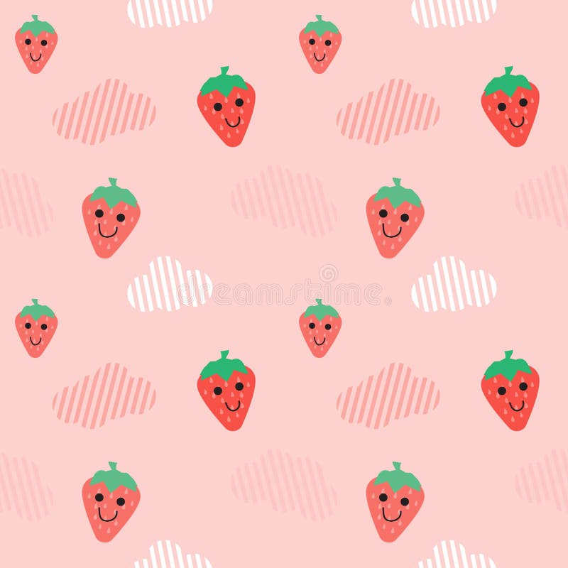 Cute Strawberry and Cloud in Pink Background for Fabric Seamless