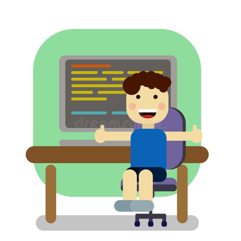 Cute student boy working with computer royalty free illustration Cute student boy working with computer royalty free illustration