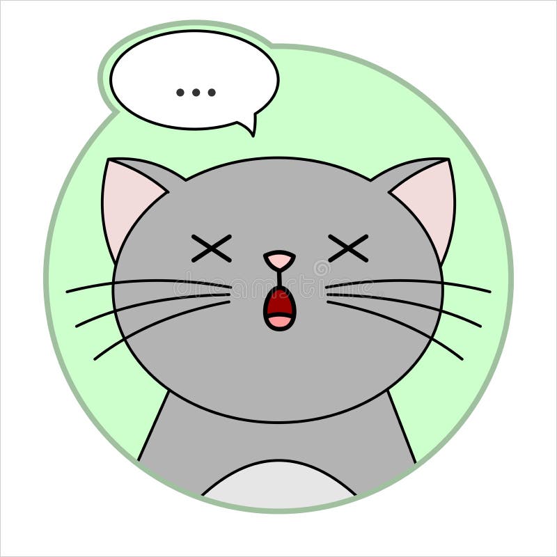 Cute Surprised Cat, Round Icon, Emoji. A Gray Cat With A Whiskers Died Of Surprise. Vector Image Isolated vector illustration Cute Surprised Cat, Round Icon, Emoji. A Gray Cat With A Whiskers Died Of Surprise. Vector Image Isolated vector illustration