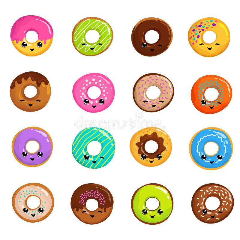 Cute Sweets Donuts in Japanese Kawaii Style Vector Set Stock Vector ...