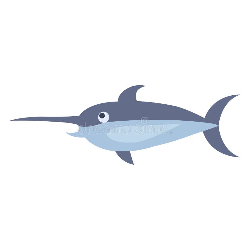 Cute Swordfish Cartoon Flat Vector Sticker or Icon Stock Vector