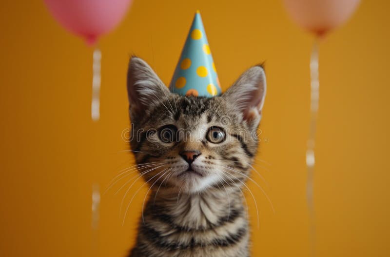 Cute Tabby Cat Wearing a Party Hat Stock Image Image of humor, funny