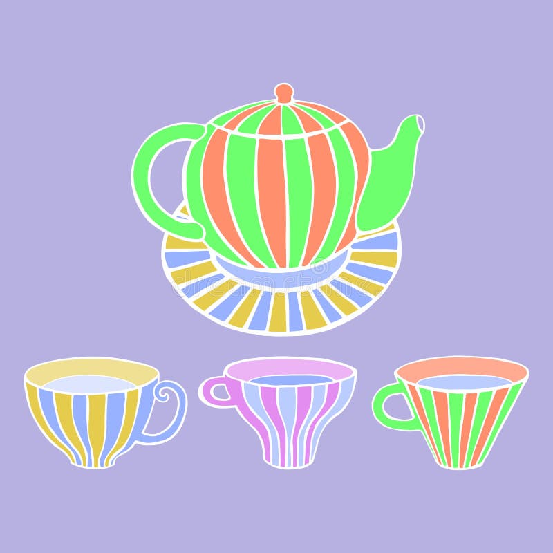 Cute Tea Set. Vector Image. Stock Vector Illustration of kettle