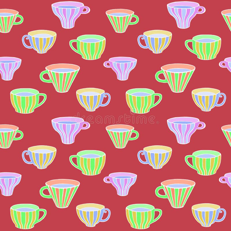 Cute Tea Set. Vector Seamless Pattern. Stock Vector Illustration of