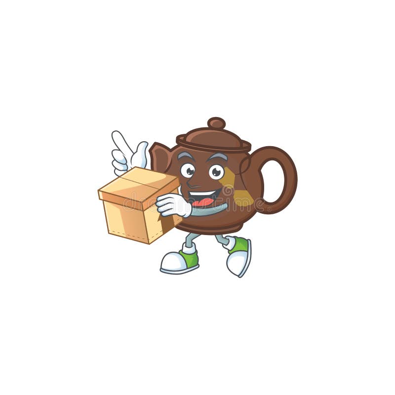 Cute Teapot Cartoon Character Having a Box Stock Vector Illustration