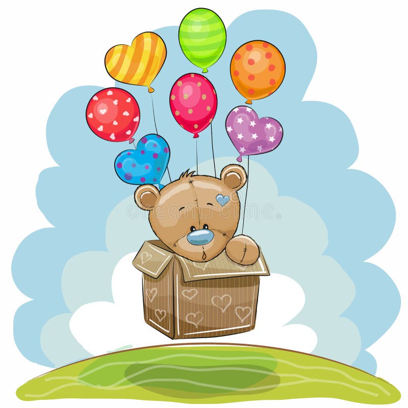 Cute Teddy Bear with balloons. 