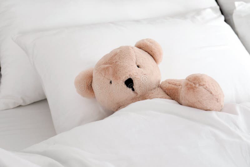 Cute Teddy Bear Lying In Bed Stock Photo Image Of T Child 141417680