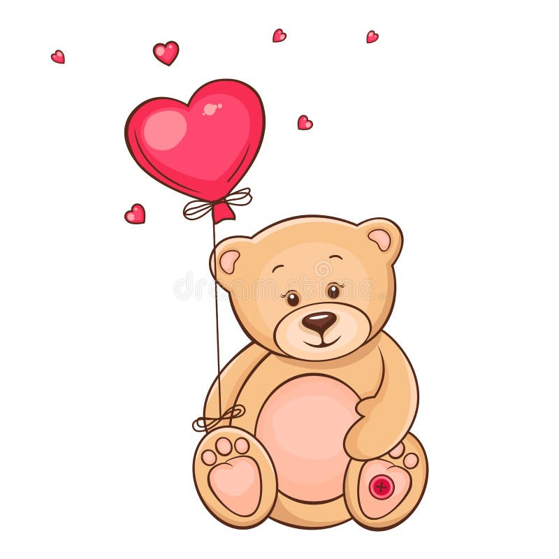 Cute teddy bear with red balloon