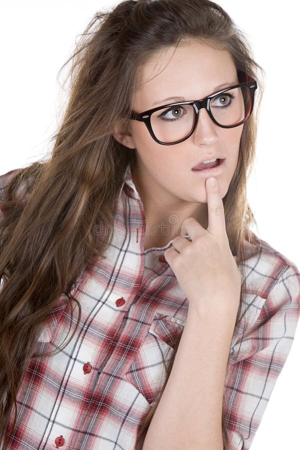 Cute Teenager Geek Against White Stock Ph image