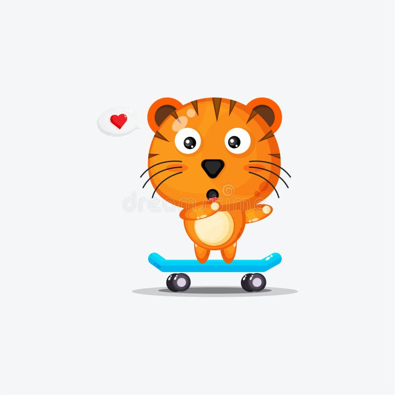 Cute Tiger Playing Skateboard Stock Vector - Illustration of isolated